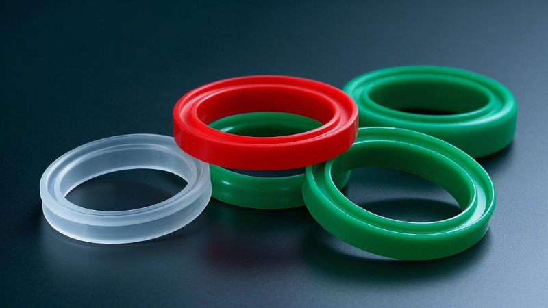 3红色的绿色的透明的四氟Y型密封圈，比例 16_9