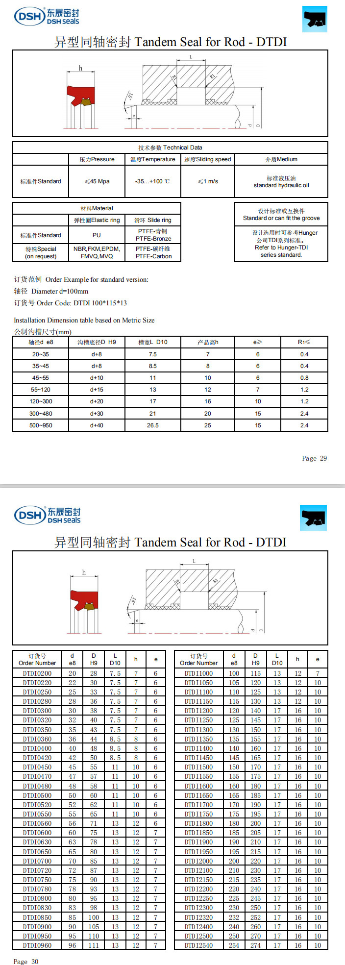 新版异型同轴密封规格尺寸表