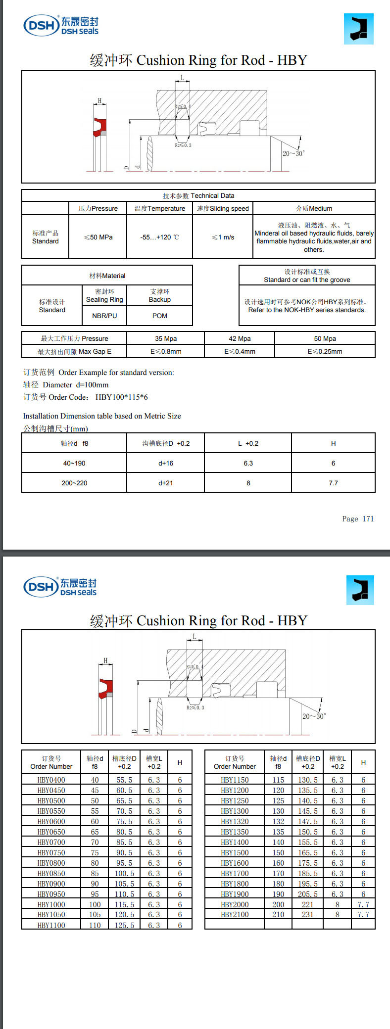 缓冲环HBY规格尺寸表