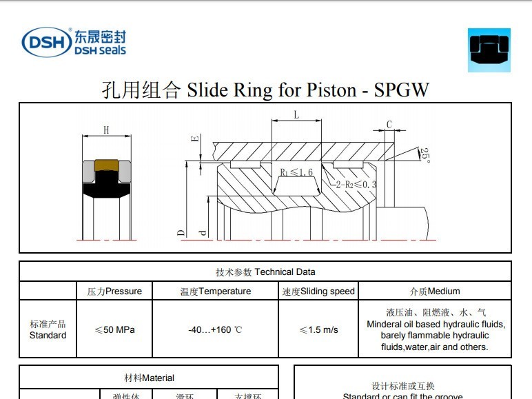 孔用组合密封圈规格尺寸表SPGW